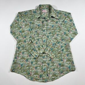 Vintage 70s Men's Rappers Long Sleeve Geometric Disco Shirt Dagger Collar Sz XL